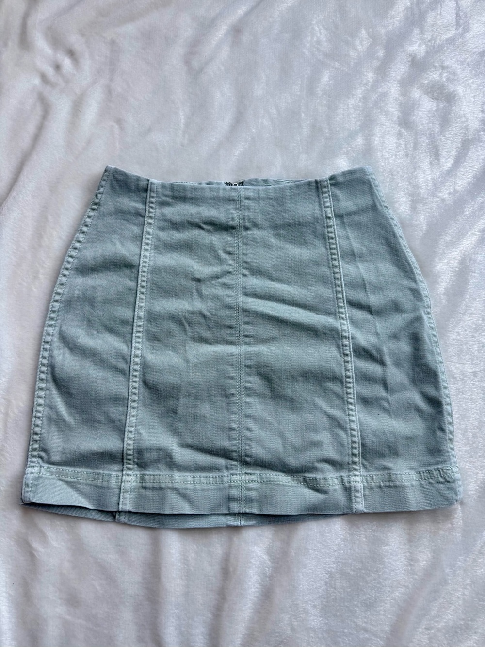 Sage green Mini Skirt - Classic Panel Denim Style